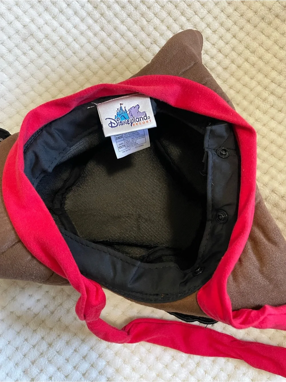 Disneyland Brown Pirate Tricorn Hat with Red Ties and Pirate Patches